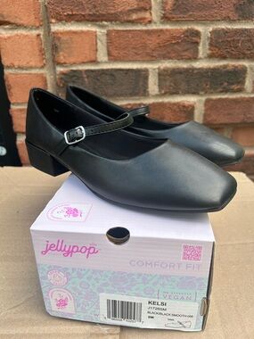 Jellypop Kelsi Black Smooth Mary Jane Flats